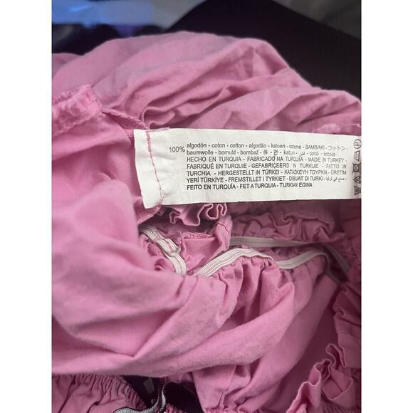 Zara Crop Top Shirt Womens Small Pink Short Sleeve Smocked Off The Shoulder - Picture 5 of 5